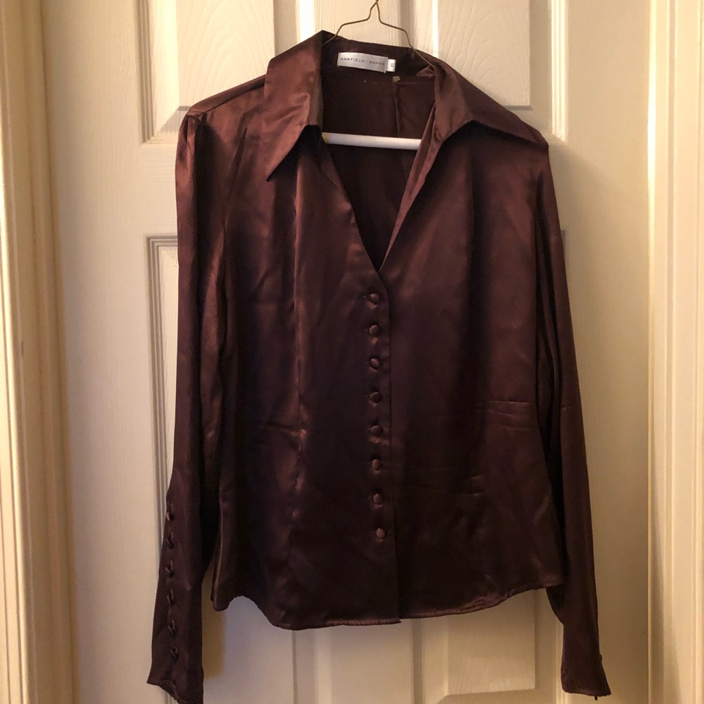 Silk vneck covered button covered blouse